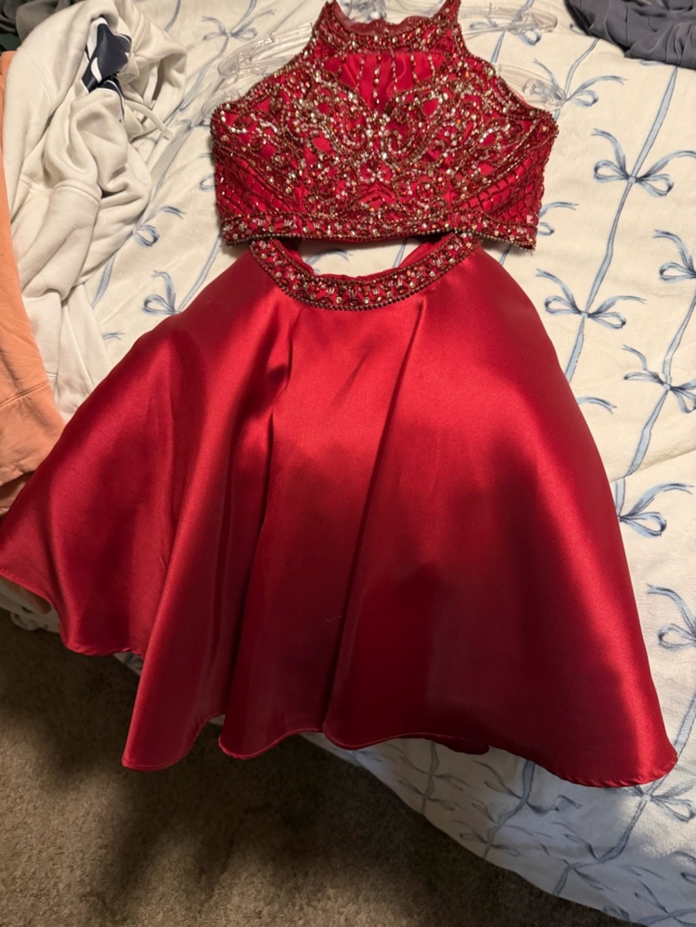 Embellished Red Satin Girls' Party Dress